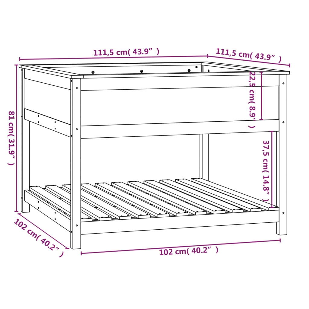 Plantenbak Met Schap 111,5X111,5X81 Cm Grenenhout Honingbruin