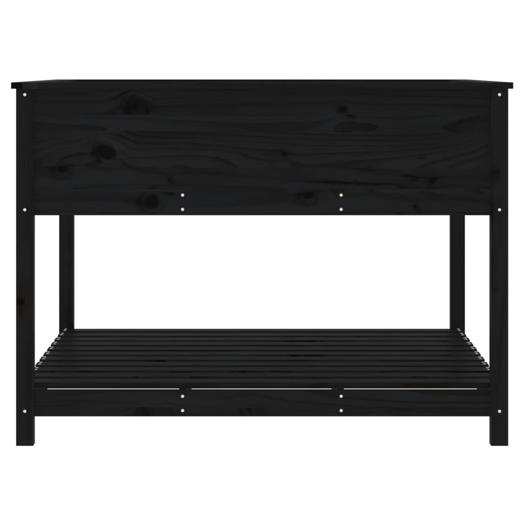 Pflanzgefäß mit Ablage 111,5 x 111,5 x 81 cm, massives Kiefernholz, schwarz