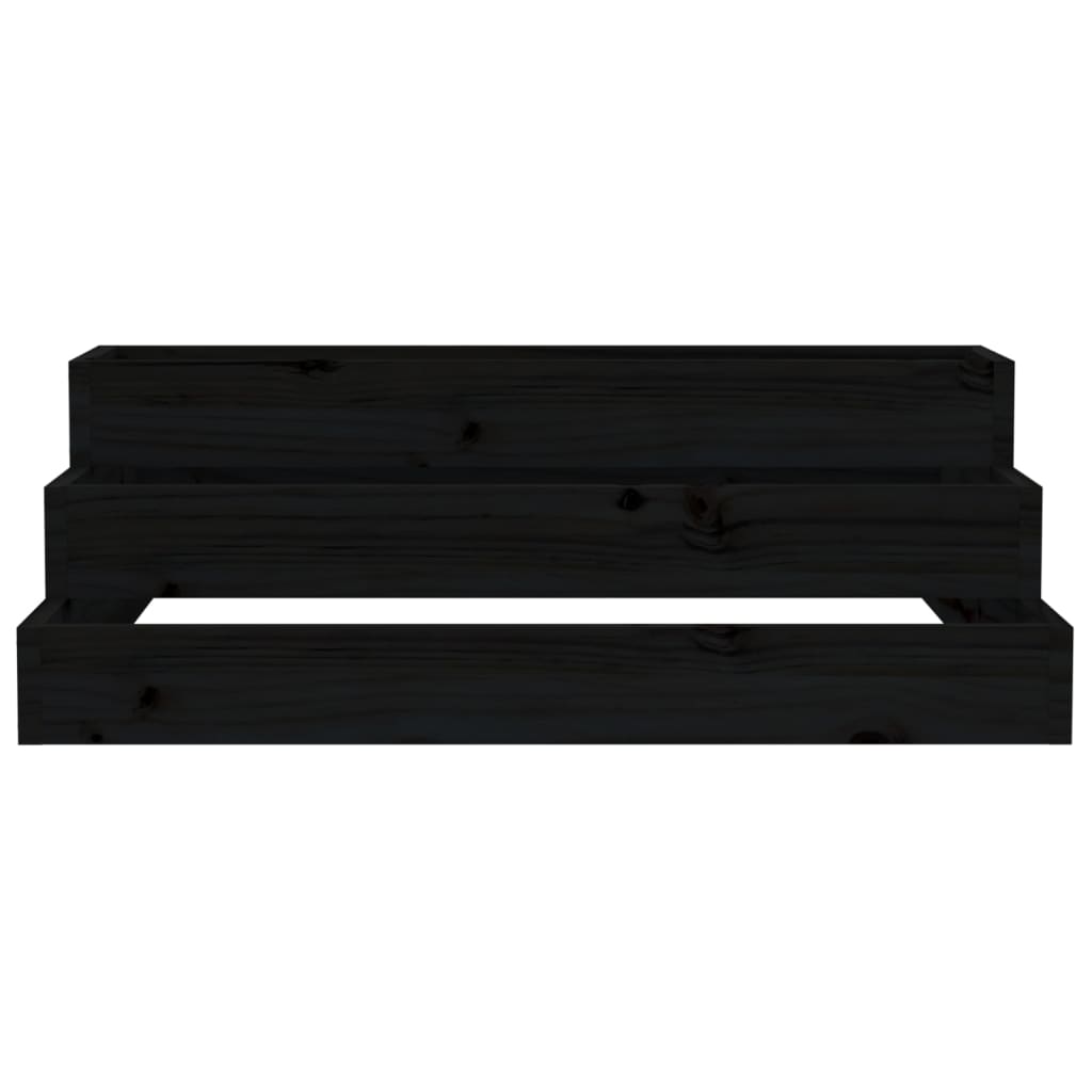 Pflanzgefäß 80 x 80 x 27 cm, massives Kiefernholz, schwarz