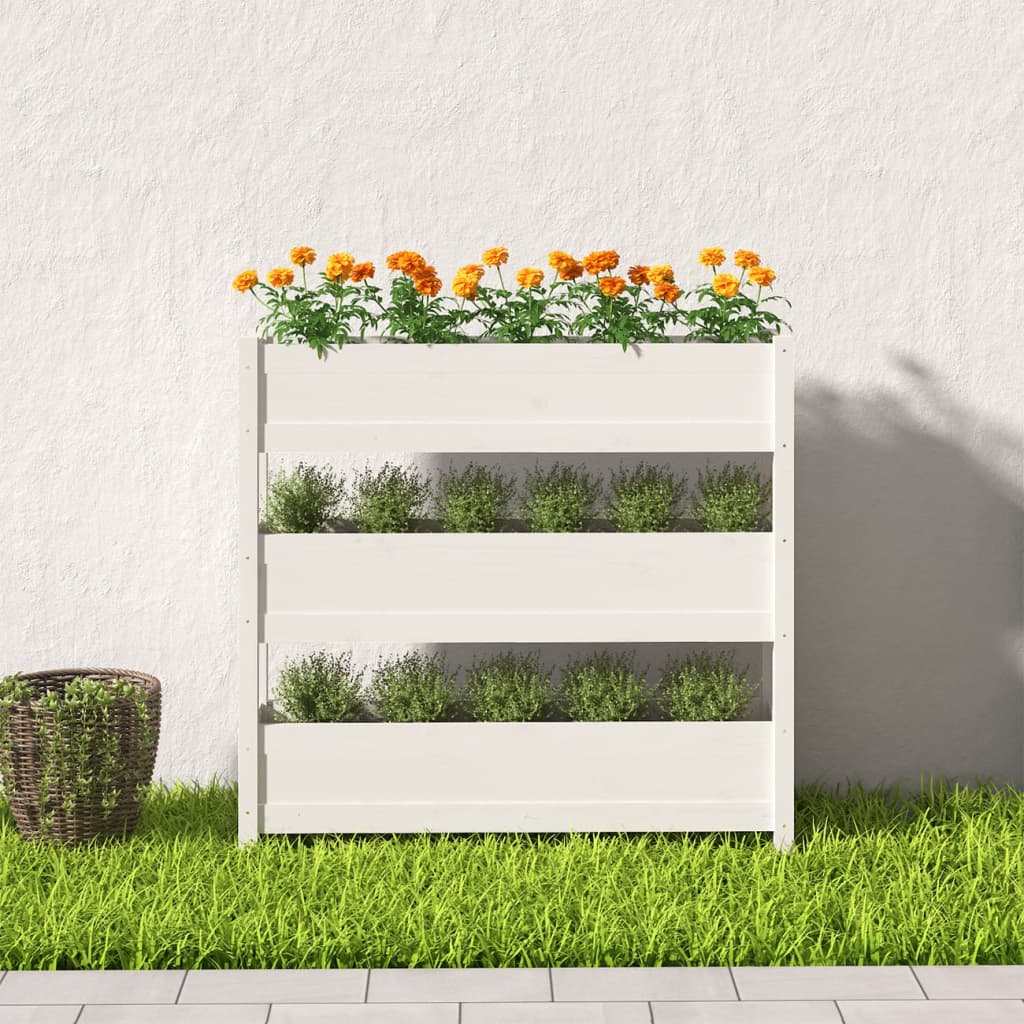Plantenbak 112X25X104,5 Cm Massief Grenenhout Wit
