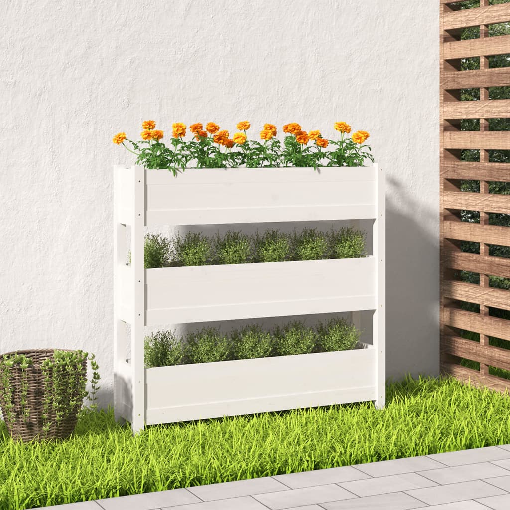 Plantenbak 112X25X104,5 Cm Massief Grenenhout Wit