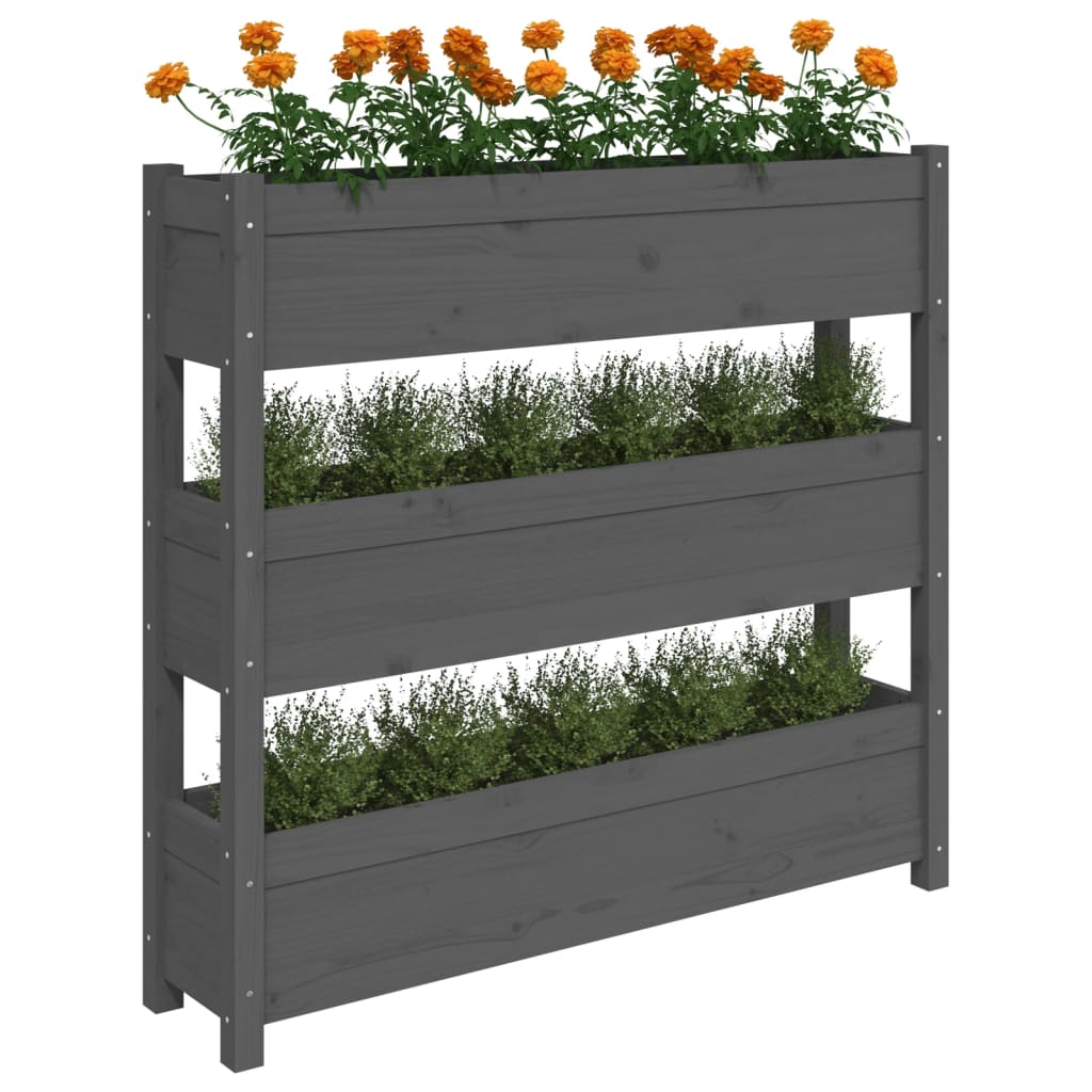 Plantenbak 112X25X104,5 Cm Massief Grenenhout Grijs