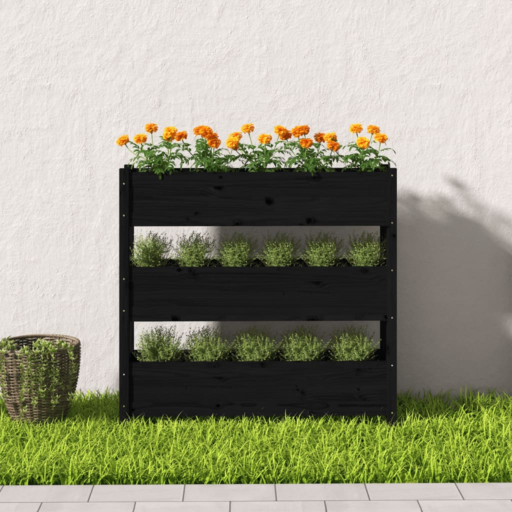 Plantenbak 112X25X104,5 Cm Massief Grenenhout Zwart