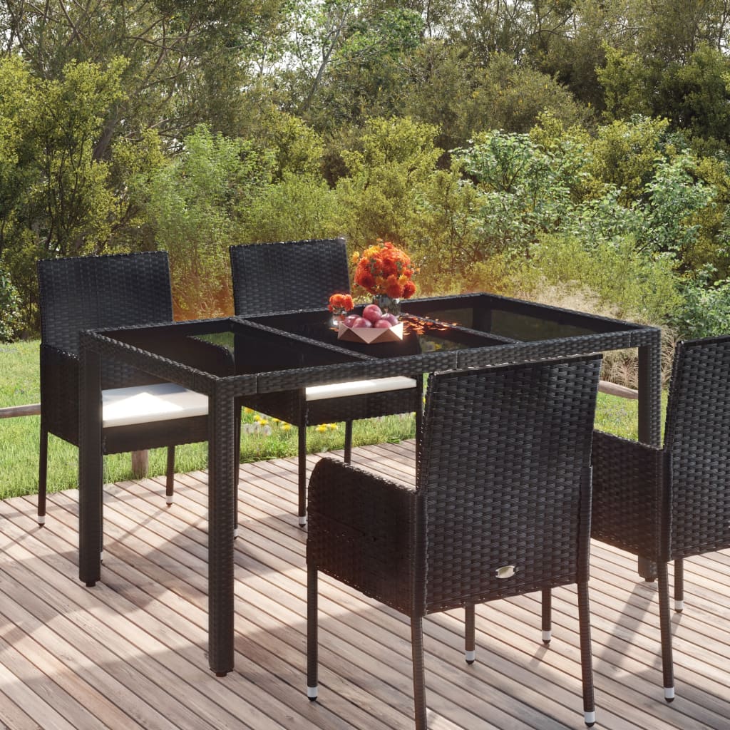 Tuintafel Met Glazen Blad 150X90X75 Cm Poly Rattan Zwart