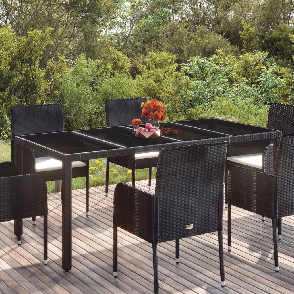 Tuintafel Met Glazen Blad 190X90X75 Cm Poly Rattan Zwart
