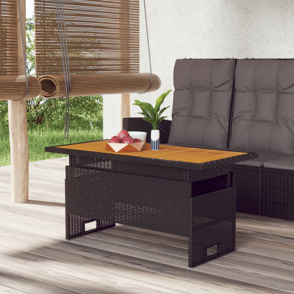 Gartentisch 100x50x43/63 cm Akazienholz und Polyrattan schwarz