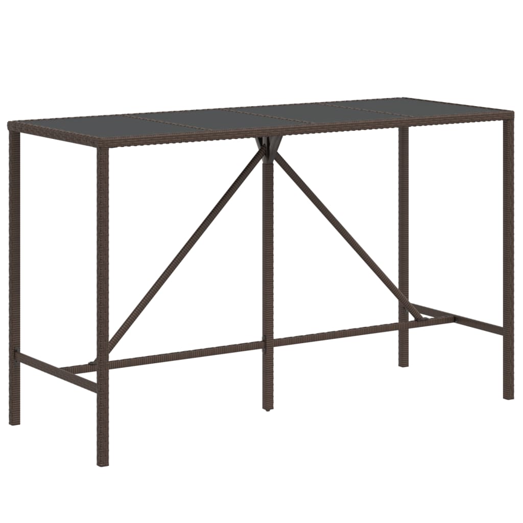 Bartisch mit Glasplatte 180x70x110 cm Polyrattan braun