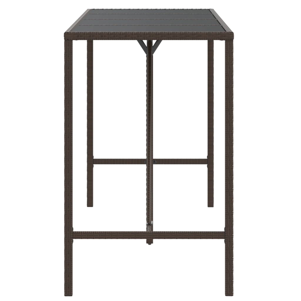 Bartisch mit Glasplatte 180x70x110 cm Polyrattan braun