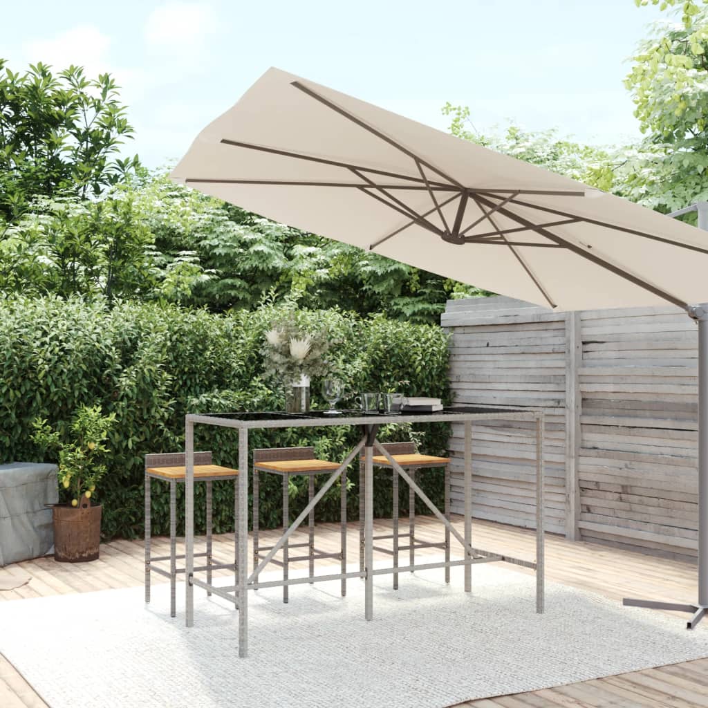 Bartafel Met Glazen Blad 180X70X110 Cm Poly Rattan Grijs