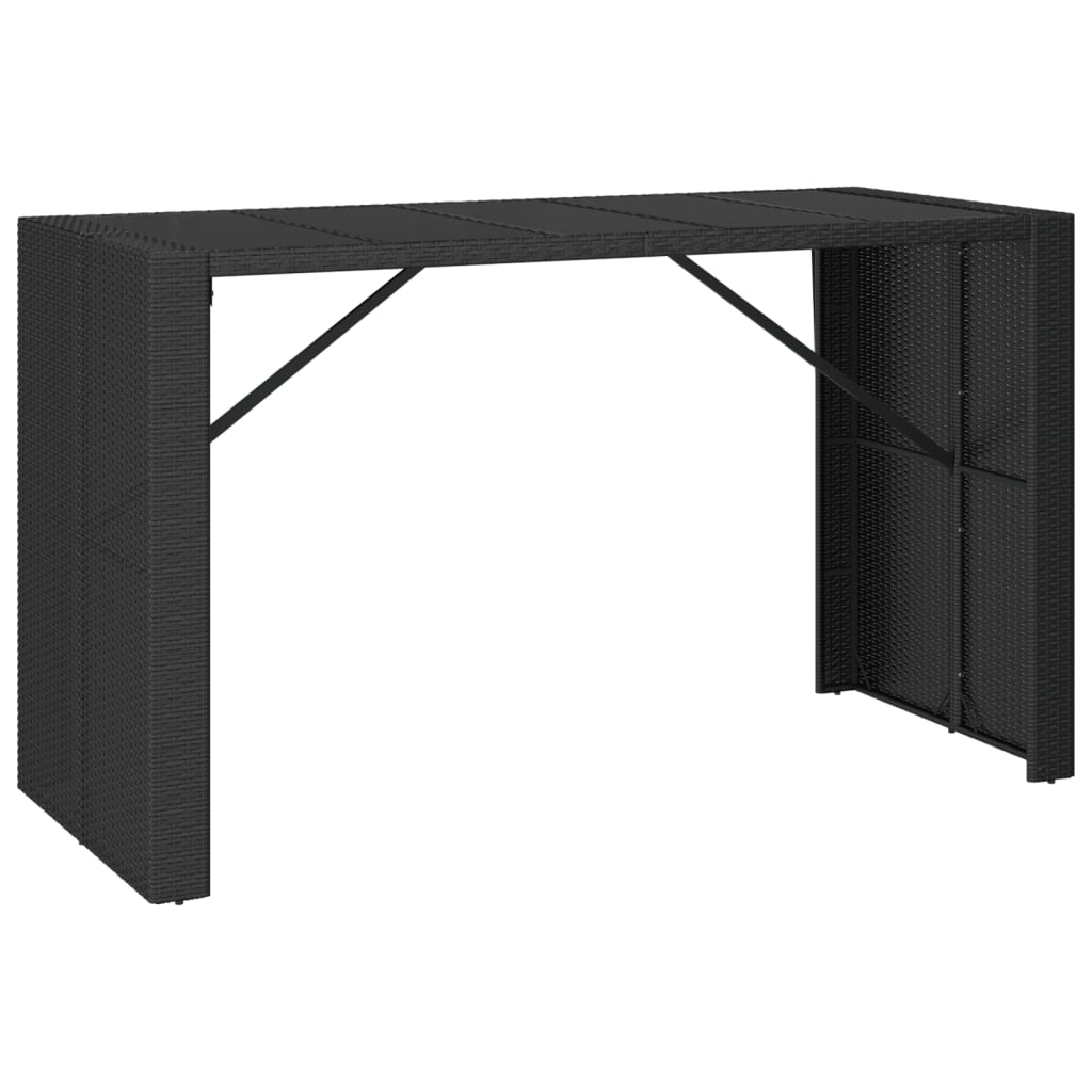 Bartafel Met Glazen Blad 185X80X110 Cm Poly Rattan Zwart
