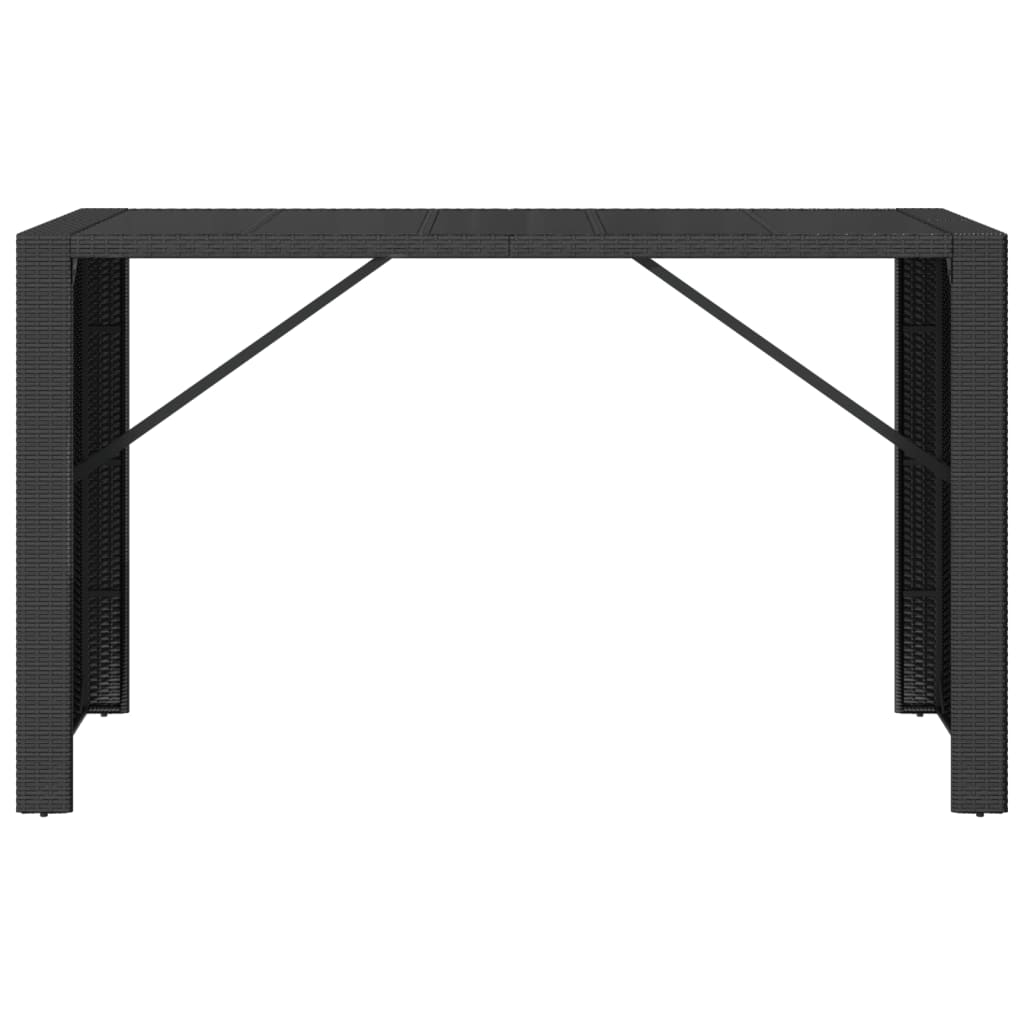 Bartafel Met Glazen Blad 185X80X110 Cm Poly Rattan Zwart